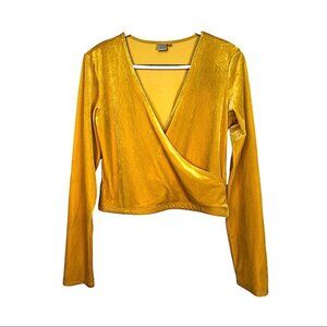 Twik Gold Crushed Velvet Cropped Wrap Top Long Sleeve M